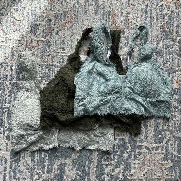 Aerie Lace Bralette Trio - Olive, Light Blue, and Gray Blue - Picture 1 of 10